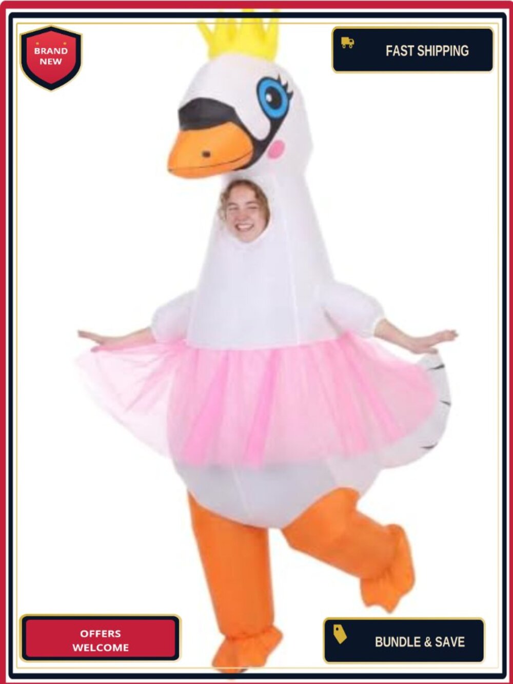 Inflatable Swan Costume Adult Halloween Cosplay Polyester Unisex One Size